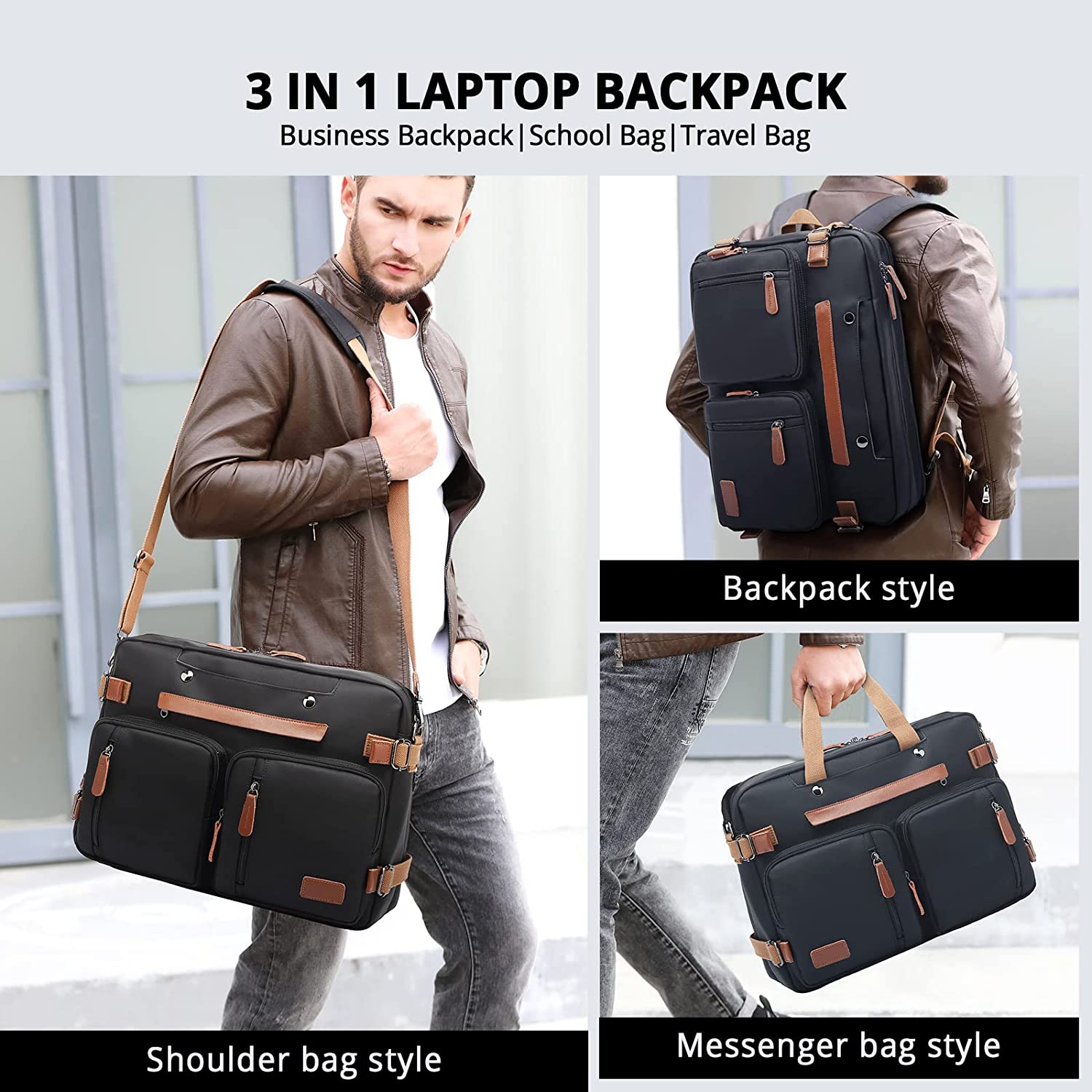 MOLNIA 3 in 1 Laptop Backpack, 17.3 inch Computer Bags for Men, Laptop Backpack for Men, for Travel Bussiness School Men Women, Black - Image 8